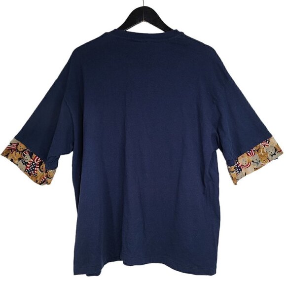 Vintage Hanes Teddy Bear Navy Blue American Flag Beaded Fringe Shirt - Picture 5 of 6